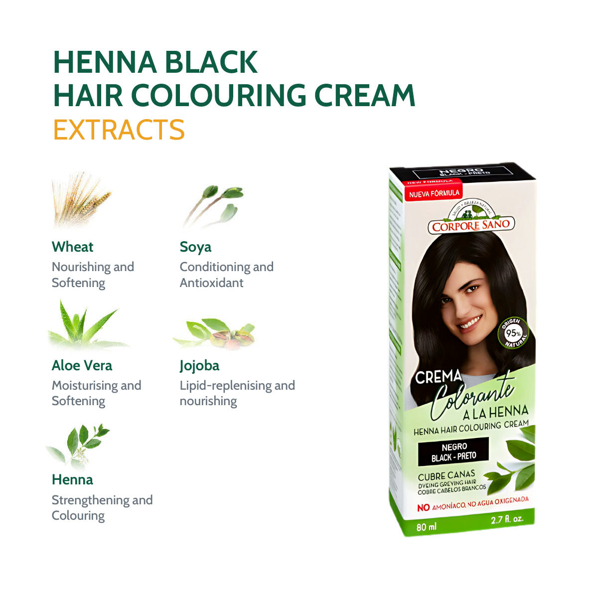 Corpore Sano Henna Colouring Cream - Black 80ml (Exp. Feb 2026)