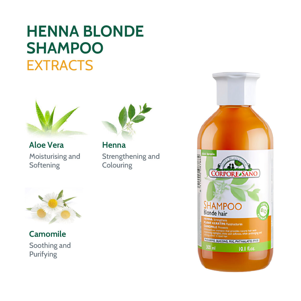 Corpore Sano Henna Hair Shampoo - Blonde 300ml (Exp. Sep 2025)