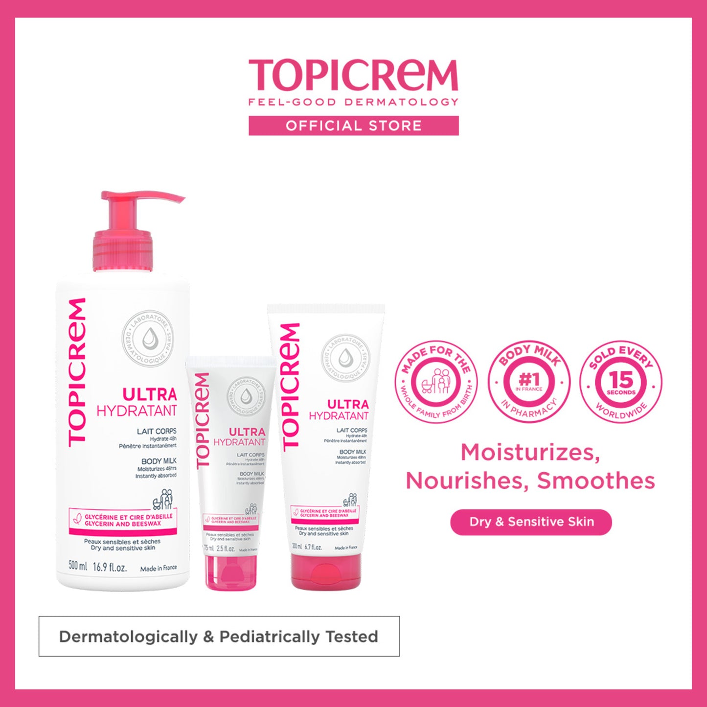 Topicrem Ultra-Moisturizing Body Milk (75ml, 200ml, 500ml)