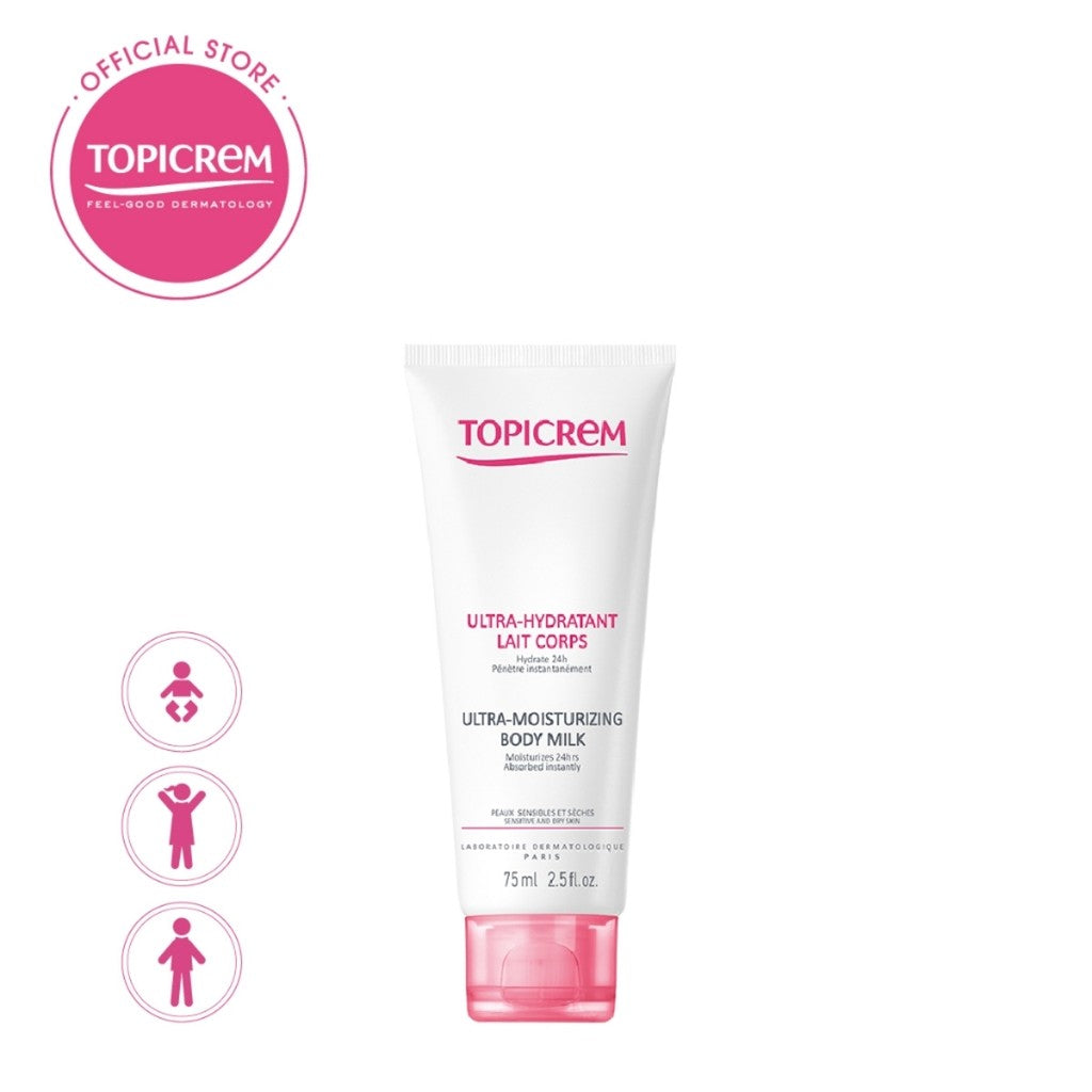 Topicrem Ultra-Moisturizing Body Milk (75ml) Moisturizes 24hr, for Babies Children Adults